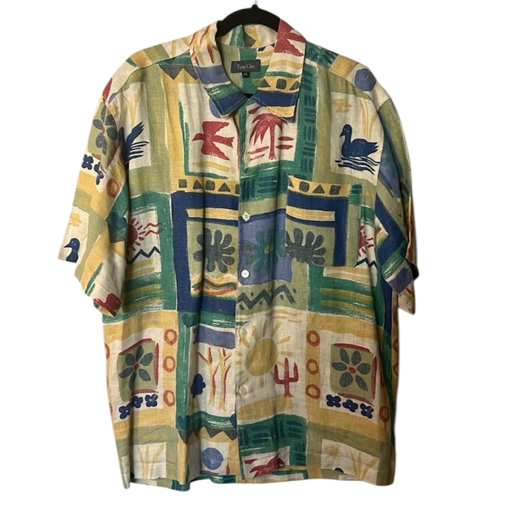 Vintage True Grit Linen print short sleeve Men’s Shirt